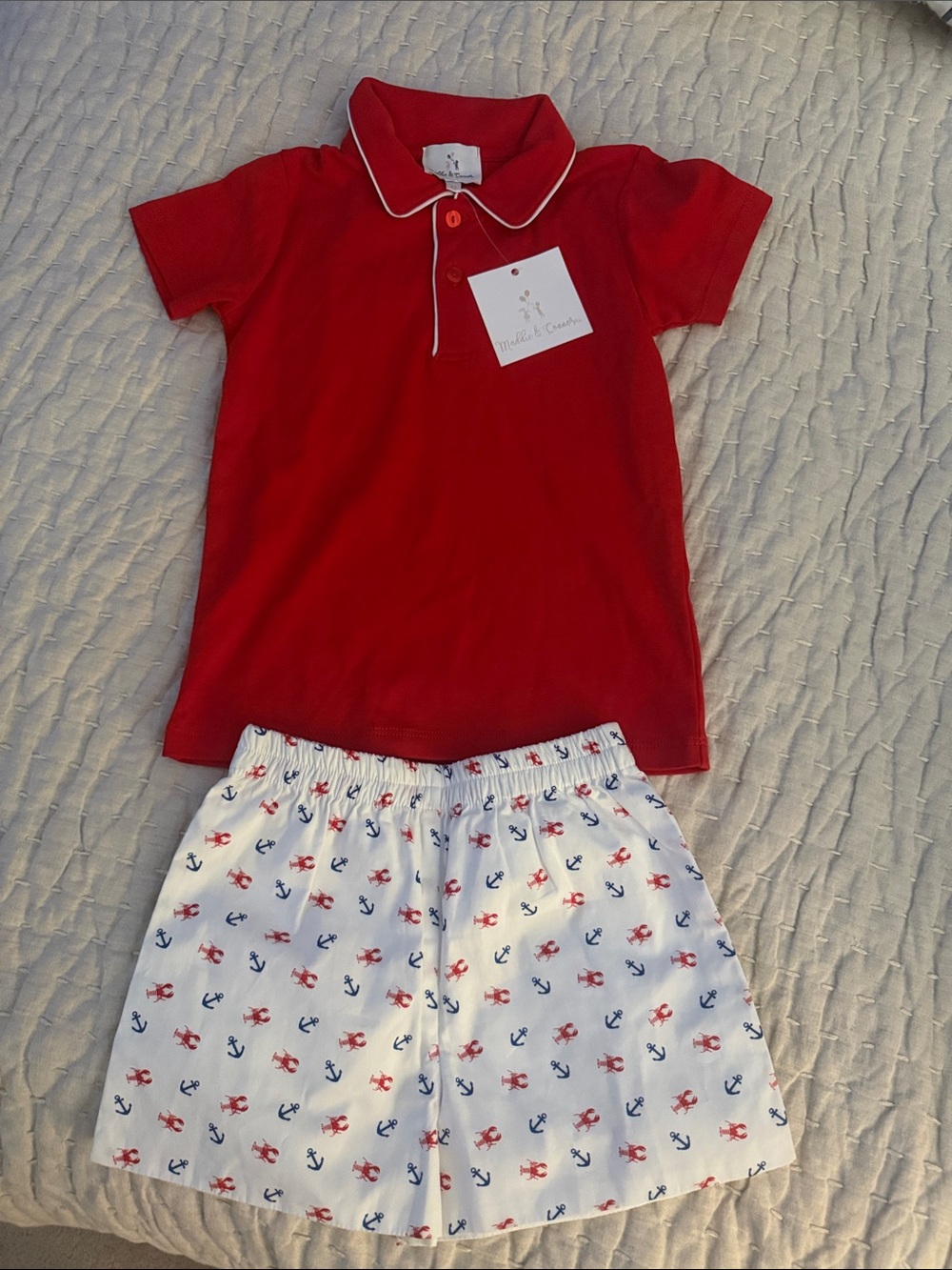 Red Polo Top with Nautical Print Shorts
